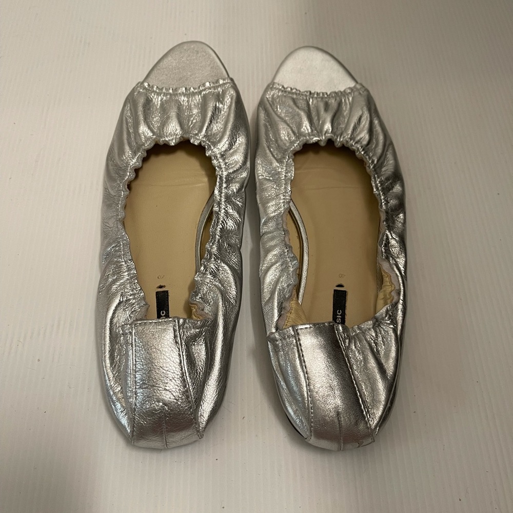 Zara Basic Silver Flats With Peep Toe - image 5